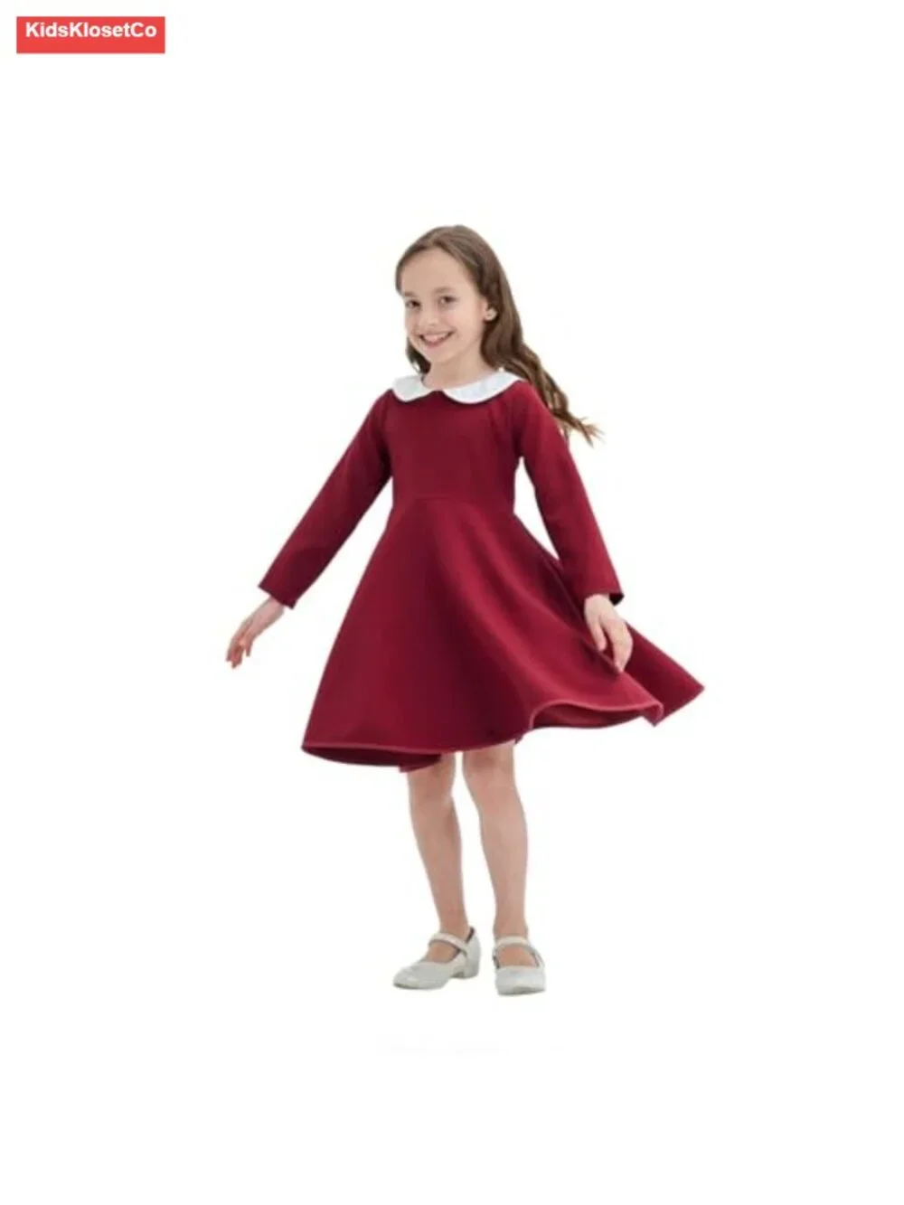 Girls Peter Pan Collar Short Sleeve Dress Vintage Flare Skater